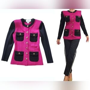 Adrienne Vittadini Vtg 90s Wool Blazer Jacket Sz 6 Fusia Pink Supermodel Couture